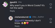 Burrell's response to an Instagram user's comment